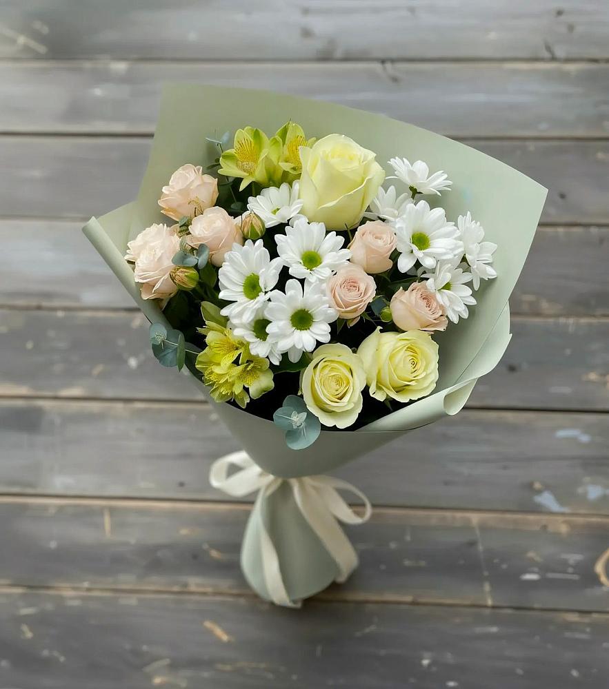Букет цветов из: Альстромерии, Розы и Хризантемы в Горки