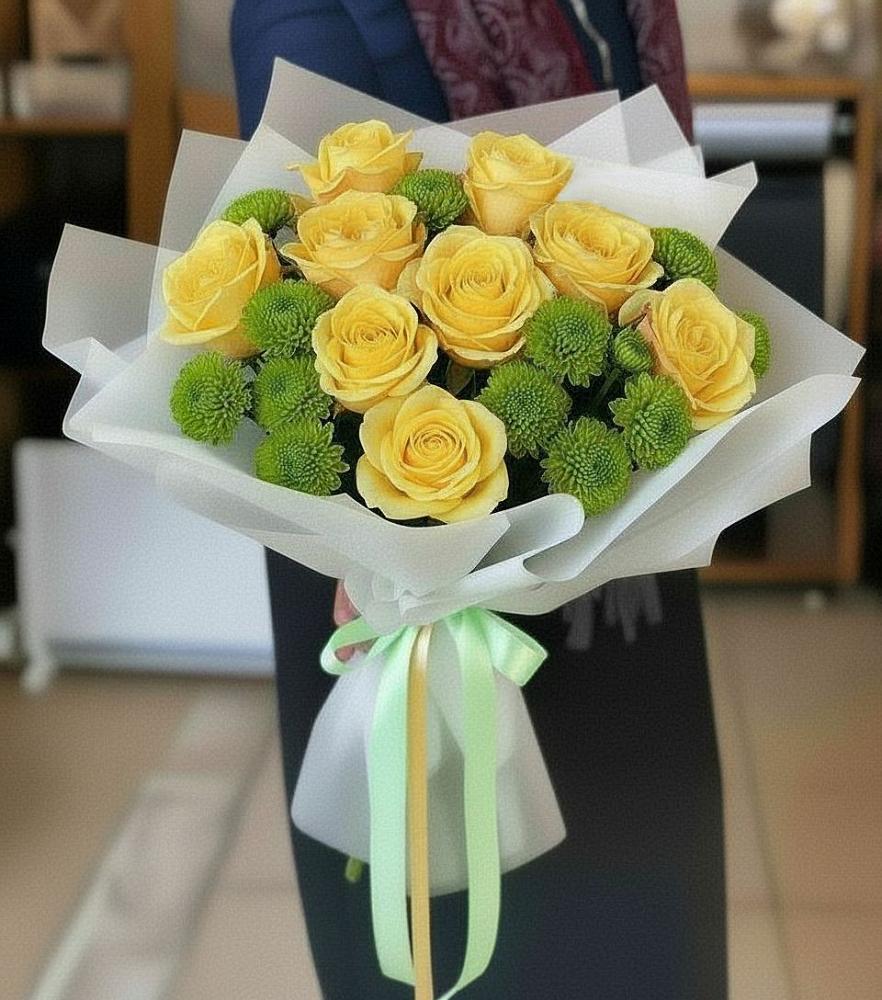 Букет цветов из: Хризантемы и Розы в Горки