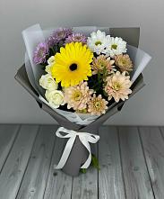 Букет цветов из:  Розы, Герберы и Хризантемы в Горки