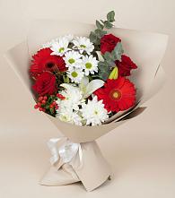 Букет цветов из:  Розы, Хризантемы, Герберы и Лилии в Горки