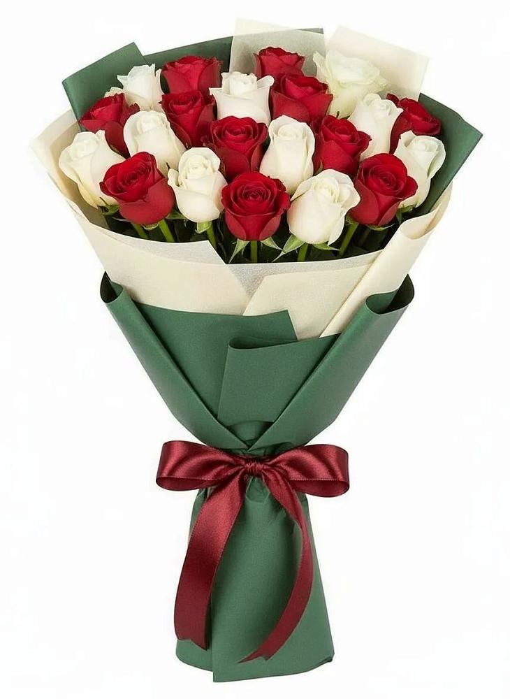 Букет Микс из красных и белых роз в Горки