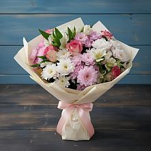 Букет цветов из:  Хризантемы, Альстромерии и Розы в Горки