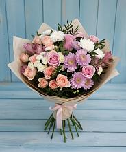 Букет цветов из:  Хризантемы, Розы и Альстромерии в Горки