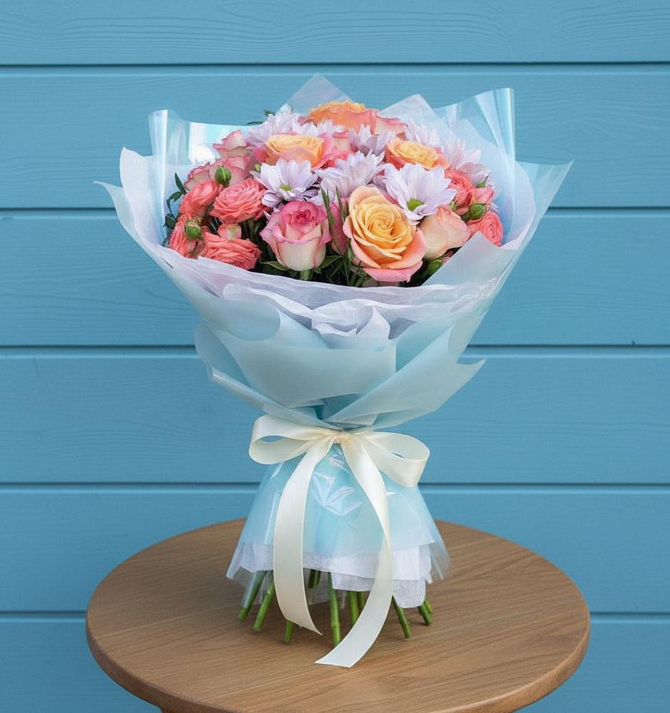 Букет цветов из: Хризантемы и Розы в Горки