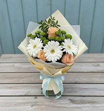 Букет цветов из:  Герберы, Розы и Хризантемы в Горки